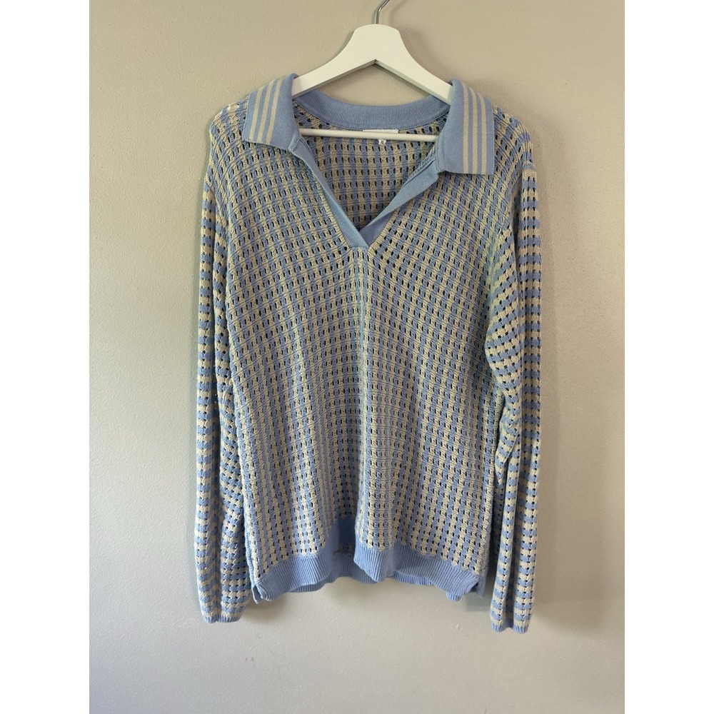 Maurices Blue Cream Stripe Open Knit Coastal Sweater Womens Grandpacore Size XL